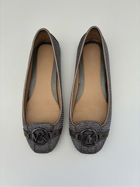 Michael Kors Pewter Metallic MK Logo Ballet Flats